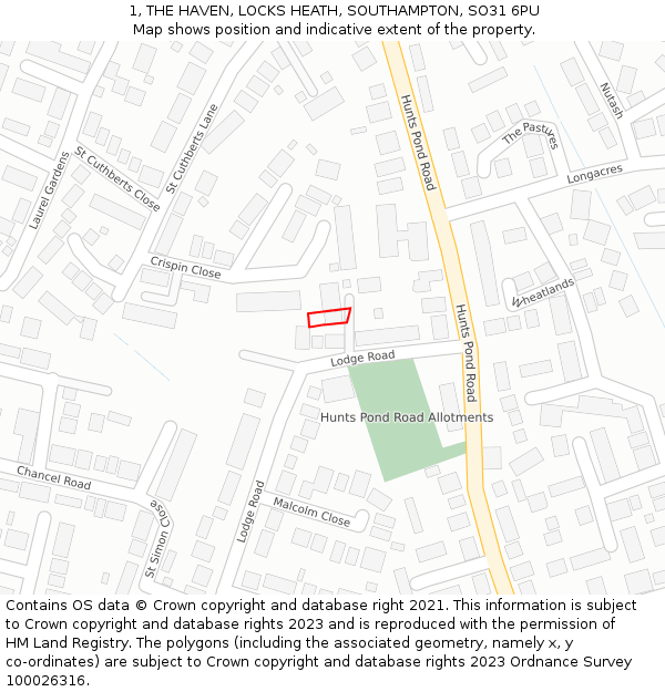 1, THE HAVEN, LOCKS HEATH, SOUTHAMPTON, SO31 6PU: Location map and indicative extent of plot