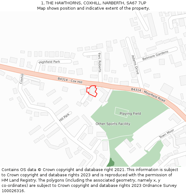 1, THE HAWTHORNS, COXHILL, NARBERTH, SA67 7UP: Location map and indicative extent of plot