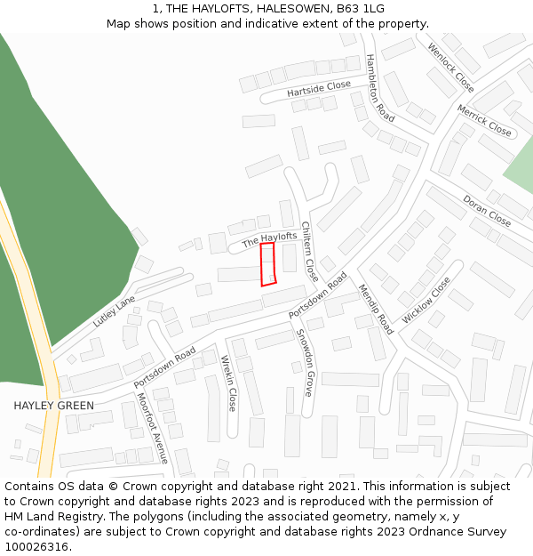 1, THE HAYLOFTS, HALESOWEN, B63 1LG: Location map and indicative extent of plot