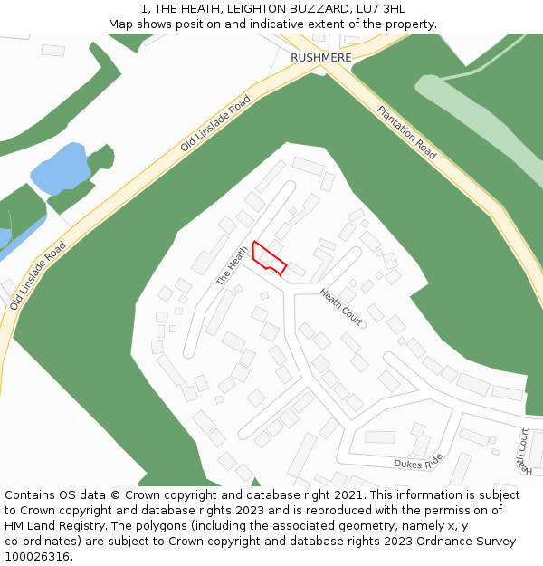 1, THE HEATH, LEIGHTON BUZZARD, LU7 3HL: Location map and indicative extent of plot