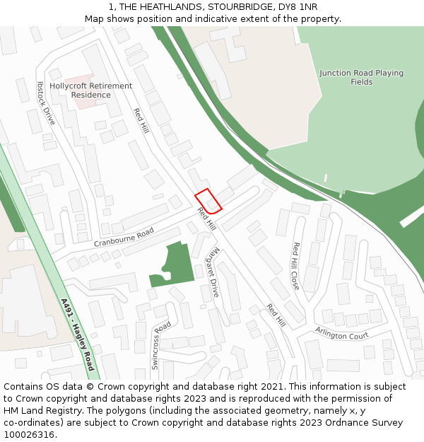 1, THE HEATHLANDS, STOURBRIDGE, DY8 1NR: Location map and indicative extent of plot