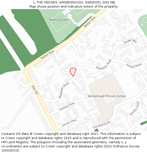 1, THE HEDGES, WANBOROUGH, SWINDON, SN4 0BJ: Location map and indicative extent of plot