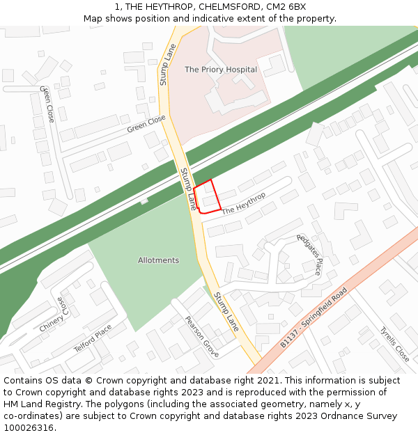 1, THE HEYTHROP, CHELMSFORD, CM2 6BX: Location map and indicative extent of plot