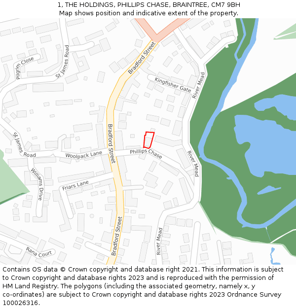 1, THE HOLDINGS, PHILLIPS CHASE, BRAINTREE, CM7 9BH: Location map and indicative extent of plot