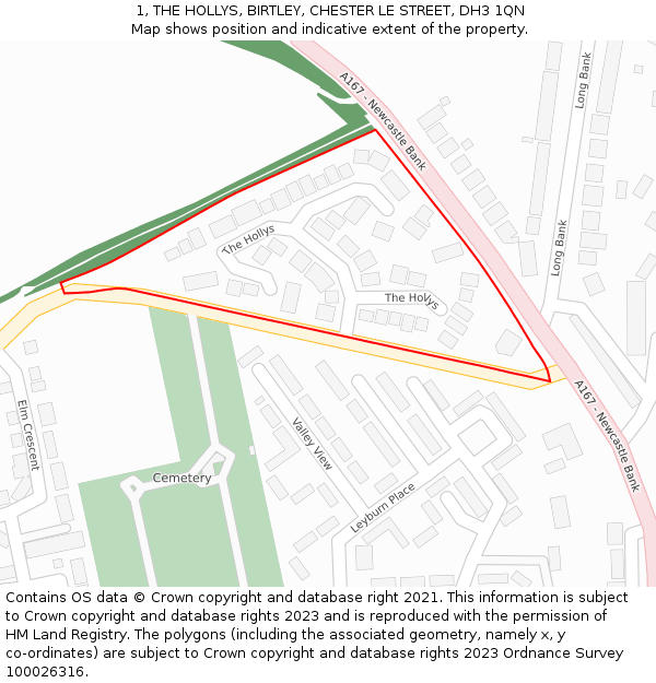 1, THE HOLLYS, BIRTLEY, CHESTER LE STREET, DH3 1QN: Location map and indicative extent of plot