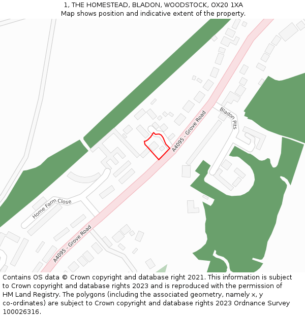 1, THE HOMESTEAD, BLADON, WOODSTOCK, OX20 1XA: Location map and indicative extent of plot