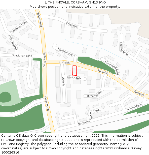 1, THE KNOWLE, CORSHAM, SN13 9NQ: Location map and indicative extent of plot