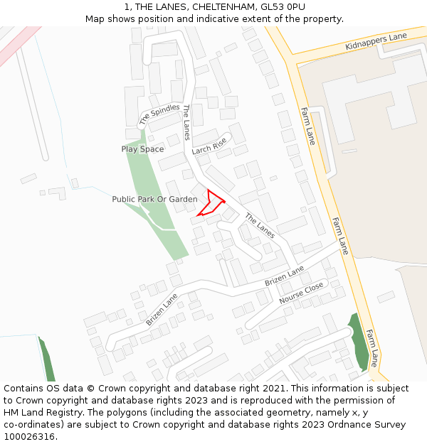 1, THE LANES, CHELTENHAM, GL53 0PU: Location map and indicative extent of plot