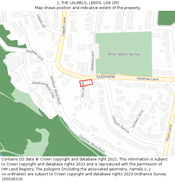 1, THE LAURELS, LEEDS, LS8 1PD: Location map and indicative extent of plot