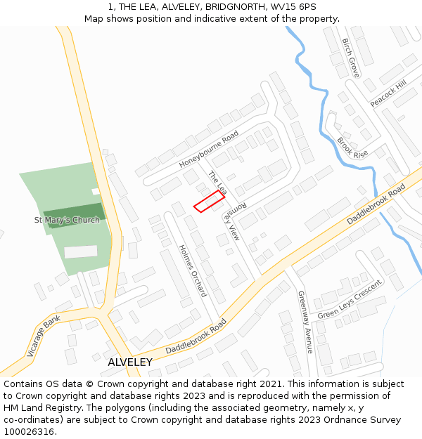 1, THE LEA, ALVELEY, BRIDGNORTH, WV15 6PS: Location map and indicative extent of plot