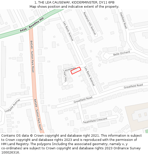 1, THE LEA CAUSEWAY, KIDDERMINSTER, DY11 6PB: Location map and indicative extent of plot