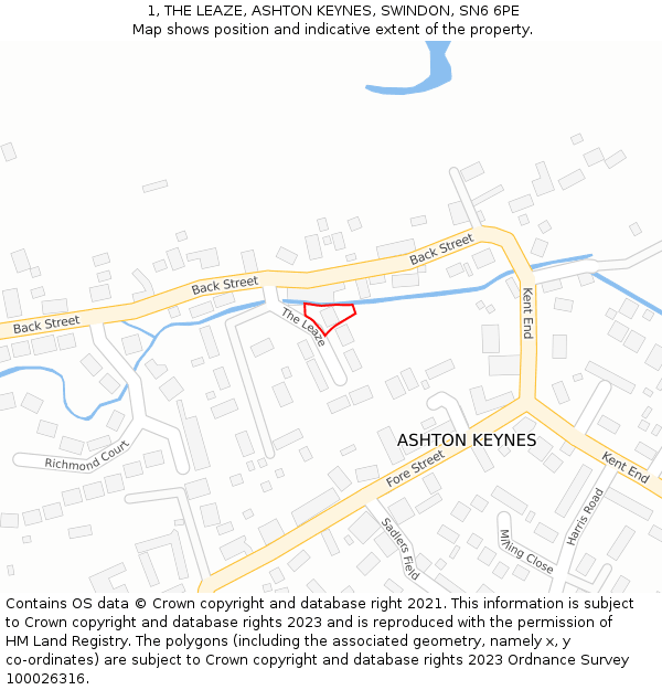 1, THE LEAZE, ASHTON KEYNES, SWINDON, SN6 6PE: Location map and indicative extent of plot