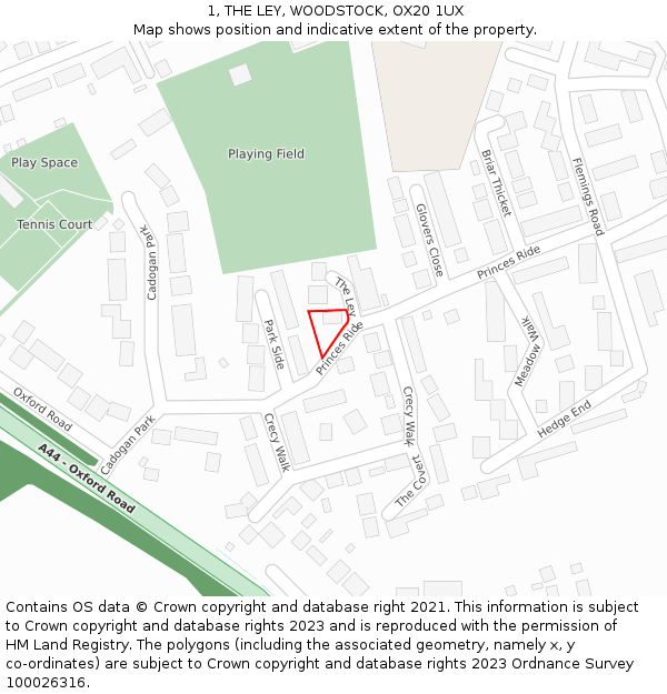 1, THE LEY, WOODSTOCK, OX20 1UX: Location map and indicative extent of plot