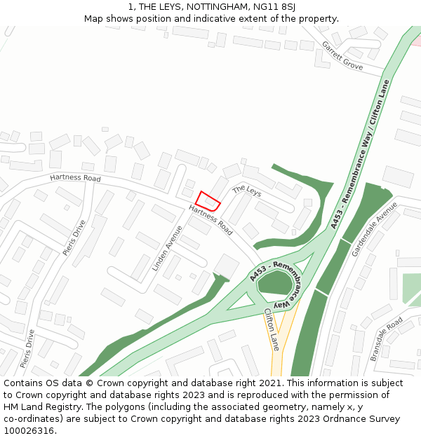 1, THE LEYS, NOTTINGHAM, NG11 8SJ: Location map and indicative extent of plot