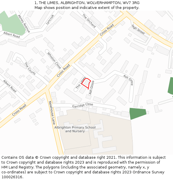 1, THE LIMES, ALBRIGHTON, WOLVERHAMPTON, WV7 3RG: Location map and indicative extent of plot