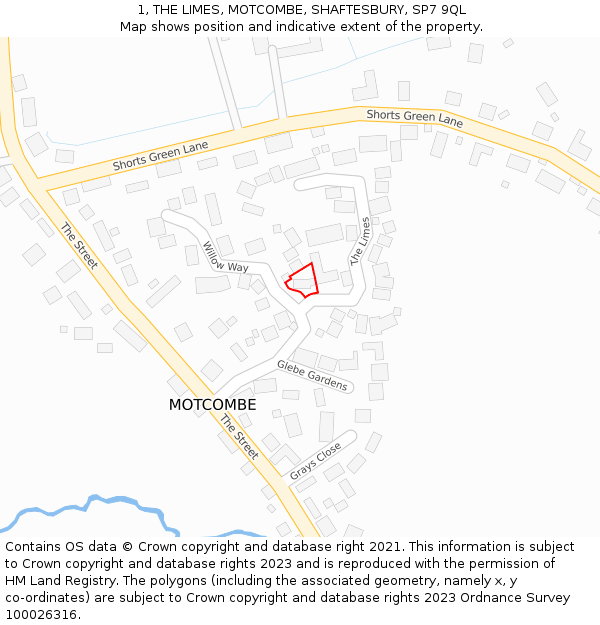 1, THE LIMES, MOTCOMBE, SHAFTESBURY, SP7 9QL: Location map and indicative extent of plot