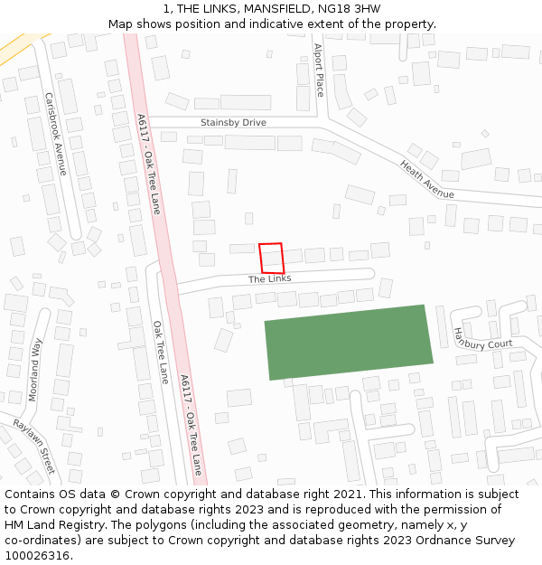 1, THE LINKS, MANSFIELD, NG18 3HW: Location map and indicative extent of plot