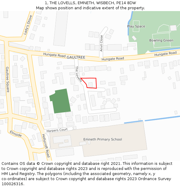 1, THE LOVELLS, EMNETH, WISBECH, PE14 8DW: Location map and indicative extent of plot