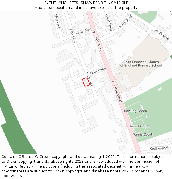 1, THE LYNCHETTS, SHAP, PENRITH, CA10 3LR: Location map and indicative extent of plot