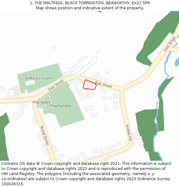 1, THE MALTINGS, BLACK TORRINGTON, BEAWORTHY, EX21 5PR: Location map and indicative extent of plot