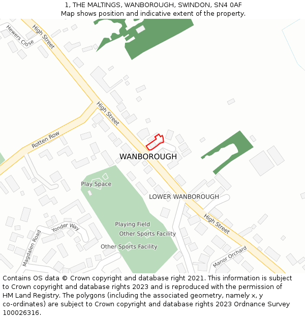 1, THE MALTINGS, WANBOROUGH, SWINDON, SN4 0AF: Location map and indicative extent of plot