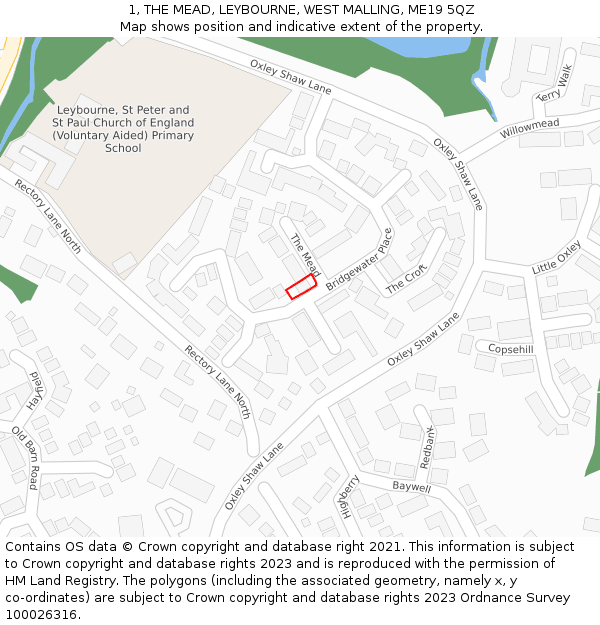 1, THE MEAD, LEYBOURNE, WEST MALLING, ME19 5QZ: Location map and indicative extent of plot