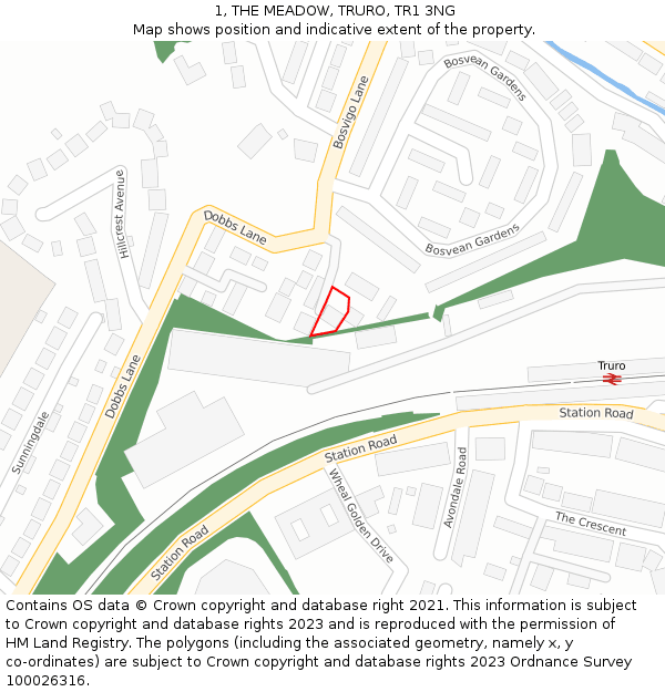 1, THE MEADOW, TRURO, TR1 3NG: Location map and indicative extent of plot