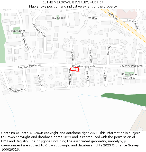 1, THE MEADOWS, BEVERLEY, HU17 0RJ: Location map and indicative extent of plot