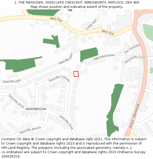 1, THE MEADOWS, YOKECLIFFE CRESCENT, WIRKSWORTH, MATLOCK, DE4 4ER: Location map and indicative extent of plot