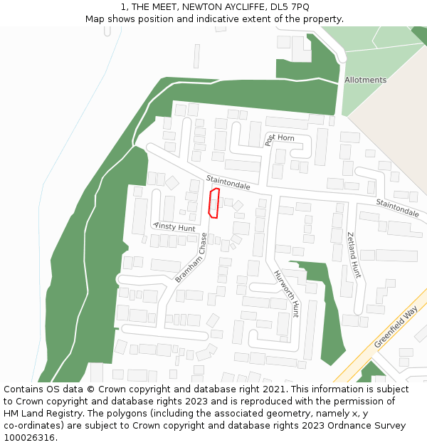 1, THE MEET, NEWTON AYCLIFFE, DL5 7PQ: Location map and indicative extent of plot