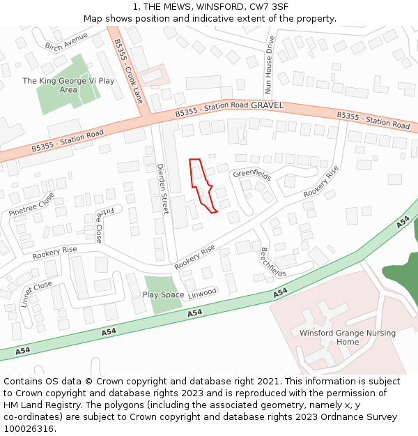 1, THE MEWS, WINSFORD, CW7 3SF: Location map and indicative extent of plot