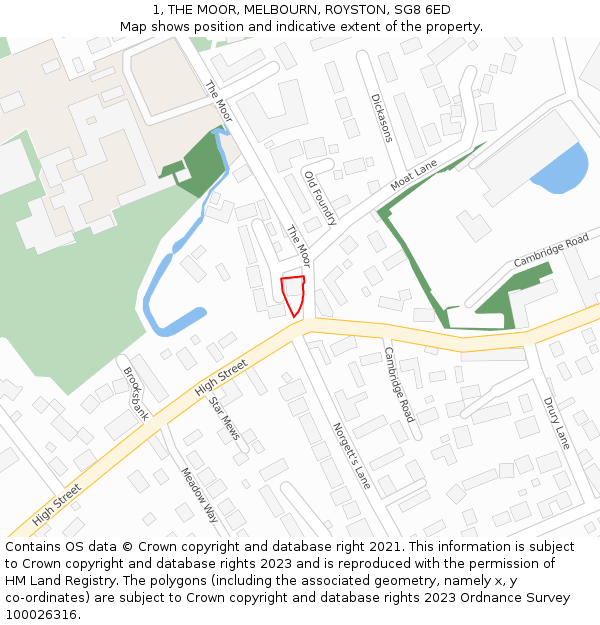 1, THE MOOR, MELBOURN, ROYSTON, SG8 6ED: Location map and indicative extent of plot