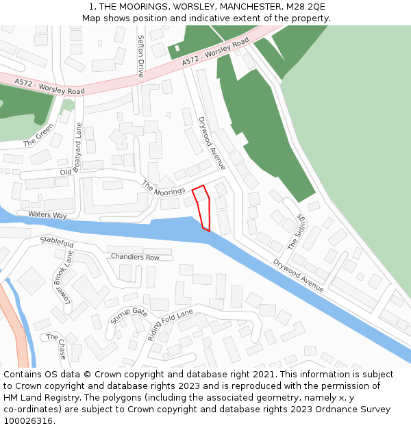 1, THE MOORINGS, WORSLEY, MANCHESTER, M28 2QE: Location map and indicative extent of plot