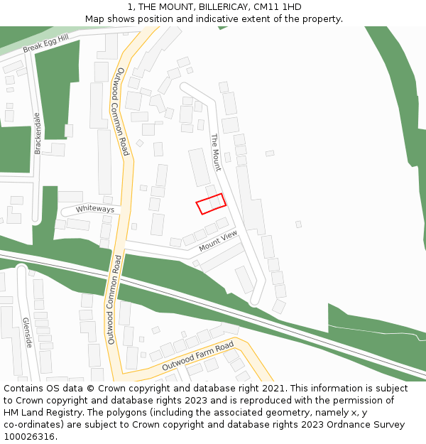 1, THE MOUNT, BILLERICAY, CM11 1HD: Location map and indicative extent of plot