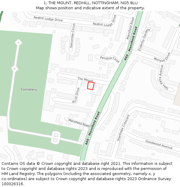 1, THE MOUNT, REDHILL, NOTTINGHAM, NG5 8LU: Location map and indicative extent of plot