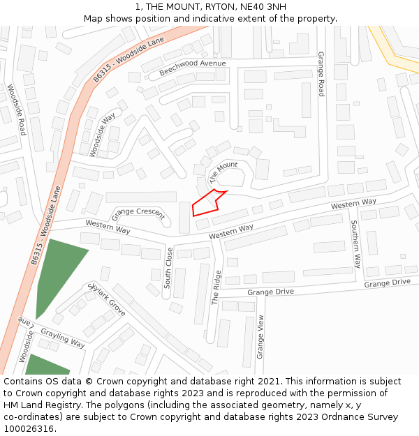 1, THE MOUNT, RYTON, NE40 3NH: Location map and indicative extent of plot