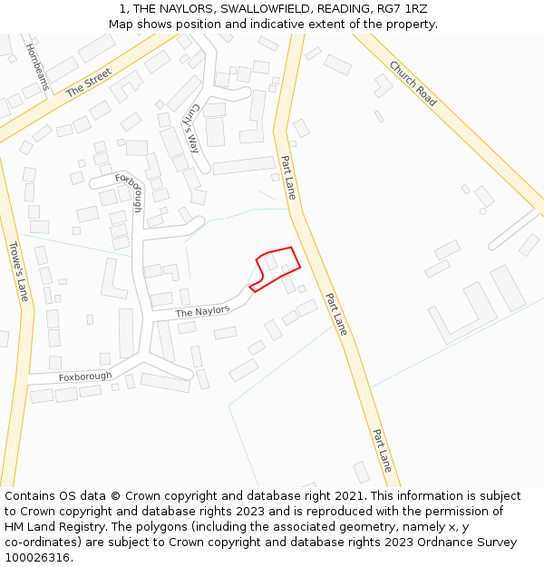 1, THE NAYLORS, SWALLOWFIELD, READING, RG7 1RZ: Location map and indicative extent of plot