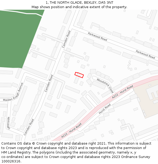 1, THE NORTH GLADE, BEXLEY, DA5 3NT: Location map and indicative extent of plot