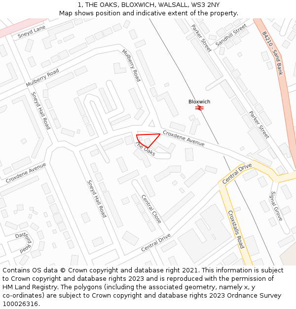 1, THE OAKS, BLOXWICH, WALSALL, WS3 2NY: Location map and indicative extent of plot