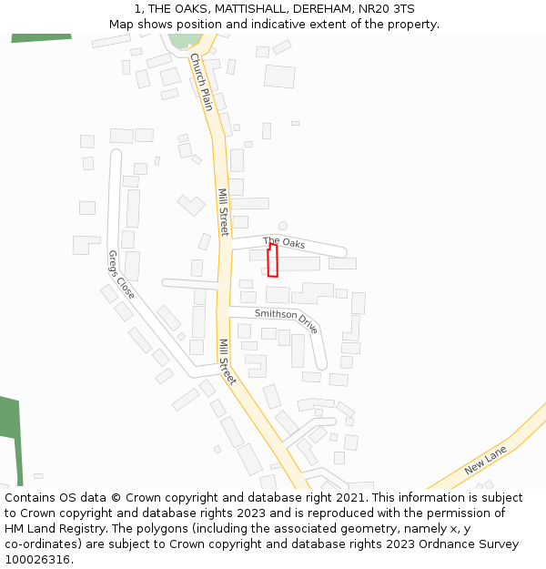 1, THE OAKS, MATTISHALL, DEREHAM, NR20 3TS: Location map and indicative extent of plot