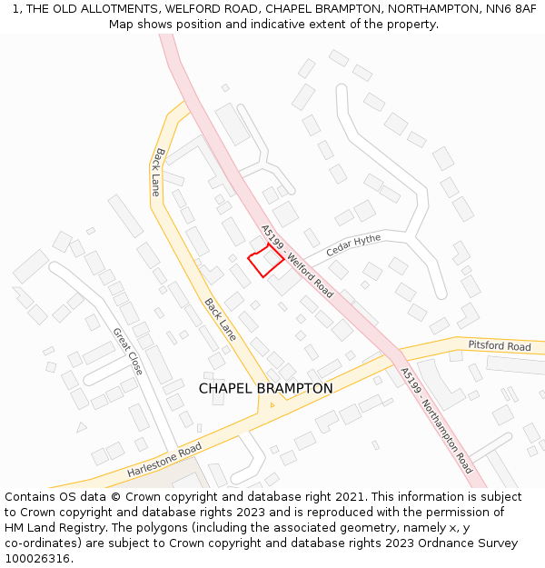 1, THE OLD ALLOTMENTS, WELFORD ROAD, CHAPEL BRAMPTON, NORTHAMPTON, NN6 8AF: Location map and indicative extent of plot