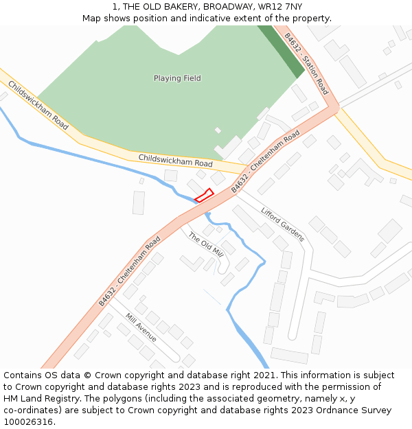 1, THE OLD BAKERY, BROADWAY, WR12 7NY: Location map and indicative extent of plot