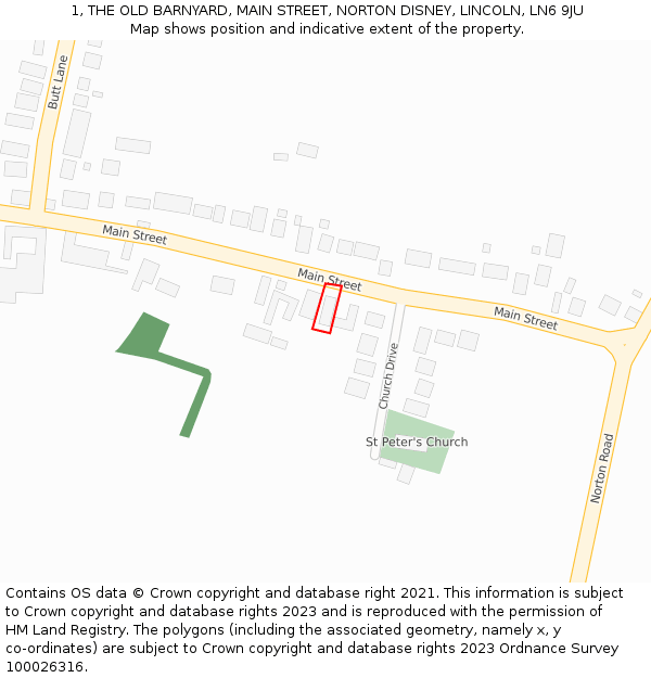 1, THE OLD BARNYARD, MAIN STREET, NORTON DISNEY, LINCOLN, LN6 9JU: Location map and indicative extent of plot