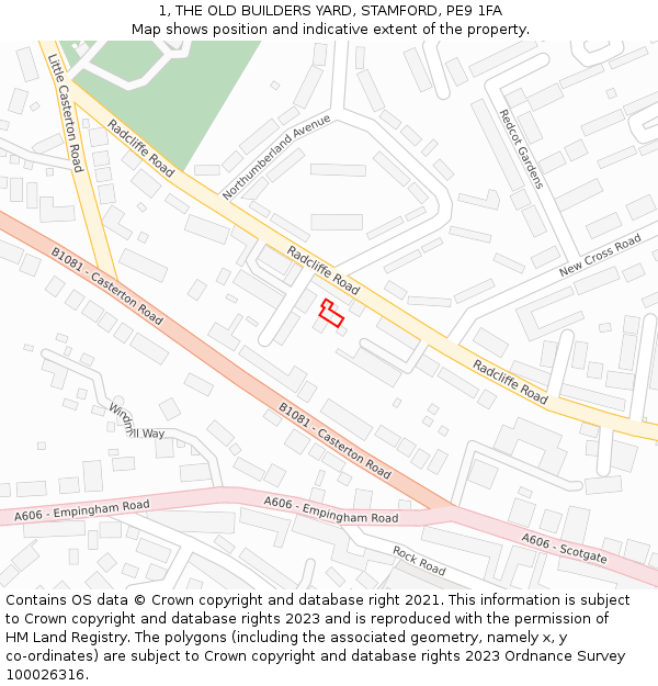 1, THE OLD BUILDERS YARD, STAMFORD, PE9 1FA: Location map and indicative extent of plot