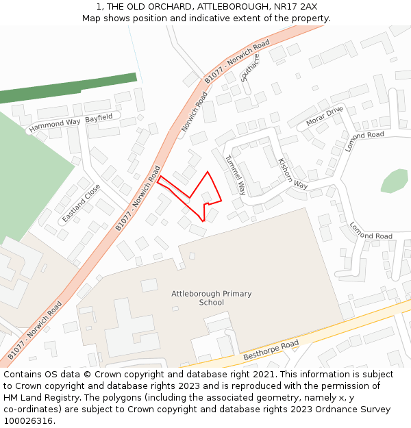 1, THE OLD ORCHARD, ATTLEBOROUGH, NR17 2AX: Location map and indicative extent of plot