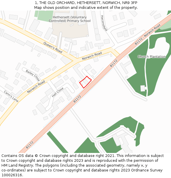 1, THE OLD ORCHARD, HETHERSETT, NORWICH, NR9 3FP: Location map and indicative extent of plot