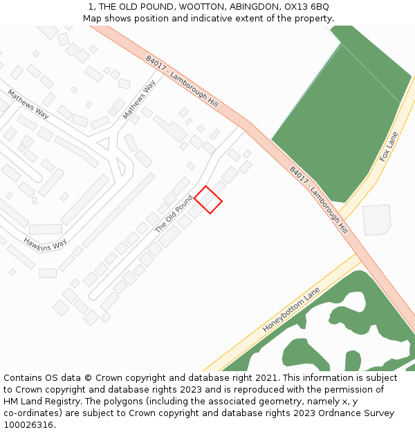 1, THE OLD POUND, WOOTTON, ABINGDON, OX13 6BQ: Location map and indicative extent of plot