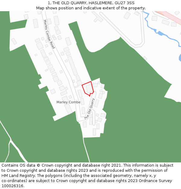 1, THE OLD QUARRY, HASLEMERE, GU27 3SS: Location map and indicative extent of plot