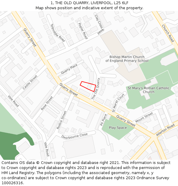 1, THE OLD QUARRY, LIVERPOOL, L25 6LF: Location map and indicative extent of plot