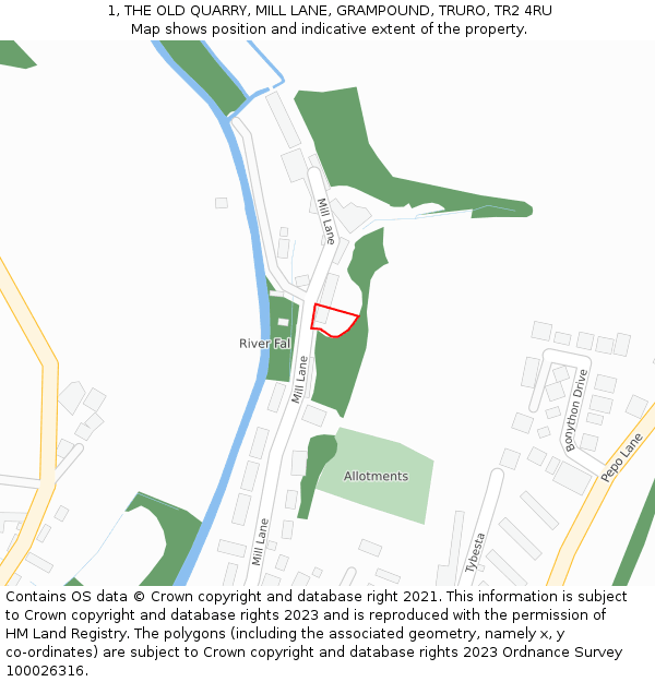 1, THE OLD QUARRY, MILL LANE, GRAMPOUND, TRURO, TR2 4RU: Location map and indicative extent of plot